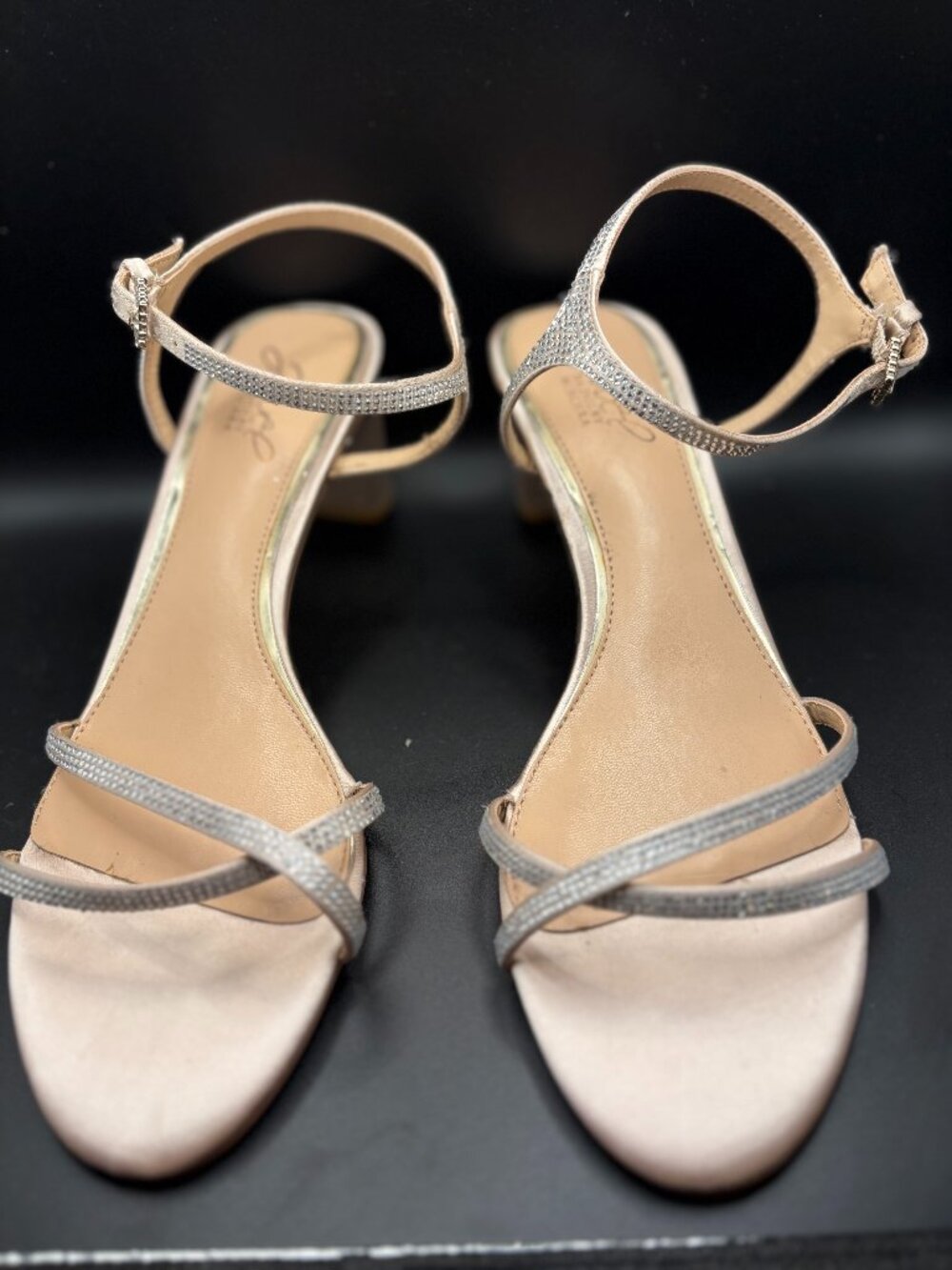 Jewel Badgley Mischka Omari II Sandals Sz 9 Rhinestone Block Heel Bridal Wedding